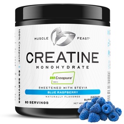 Muscle Feast Creapure Creatine Monohydrat-Pulver, Vegan Keto Friendly Gluten-Free, Muskel-Recovery-Ergänzung und Trusted Creatine für Muskelwachstum, Aroma Creatine, Natürliche Blau Himbeere, 300g