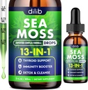 Irish Sea Moss Liquid Drops: 13 in 1 mit schwarzem Seed Oil, Ashwagandha, Tumeric, Multimineral, Vitamin C, E, Unterstützung für Gut-Heath-Energie Haut Immununterstützung & Haare für Frauen und Männer, 2 Fl Oz, Vegan
