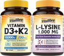 Vitamin D3 K2 & L-Lysine 1000 mg Supplement Bundle for Immune & Bone Support