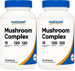 Nutricost Mushroom Complex Supplement 120 Capsules for 120 Servings Per Bottle - 10 Mushroom Blend (Includes Reishi, Maitake, Shiitake, Lion's Mane, and More) - Non-GMO and Gluten Free (Pack of 2)