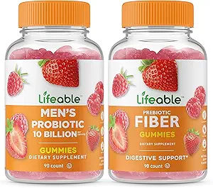 Lebendige Männer Probiotic 10 Billion + Prebiotic Fiber 5g, Gummis Bundle - Große Verkostung, Vitamin Supplement, Glutenfrei, GMO frei, Kaugummi