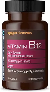 Elemente Vitamin B12 Methylcobalamin 5000 mcg - Normale Energieproduktion und Stoffwechsel, Immunsystem Unterstützung - 2 Monate Versorgung, Berry Flavored Lozenges, 65 Count (Pack von 1)