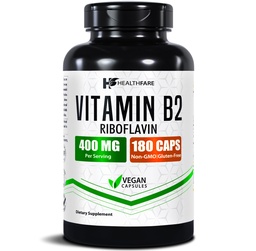 Gesundheit Vitamin B2 Riboflavin 400mg | 180 Veg Kapseln | Ergänzung | Glutenfrei | Non-GMO