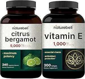 NatureBell Vitamin E Oil Softgels, 1.000iu pro Servieren & Citrus Bergamotte Veggie Kapseln 5.000 mg Equivalent Bundle Pack | Easily Absorbed Form | High Antioxidant Level