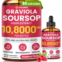 Graviola Soursop Leaf Extract Liquid - Soursop Bitters Liquid, Support Immune, Relax, Liver and Sleep, Sugar & Alcohol-Free, Highly Absorbable Formula, Raspberry Flavor, 2 Fl Oz