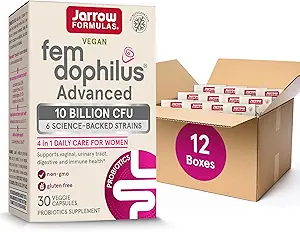 Jarrow Formulas Fem-Dophilus Advanced Probiotics 10 Billion CFU mit 6 Science-Backed Strains, für Vaginal, Urinary Tract, Verdauungs- und Immununterstützung, 30 Veggie Capsules, Regal-Stable, Packung von 12