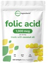 Folsäure 1000 mcg, 500 Coconut Oil Softgels (1mg) | Essential Prenatal Vitamins (Vitamin B9) | 1.667 mcg DFE | Third Party Tested, No Artificial Colors or Flavors | Non-GMO, Glutenfrei