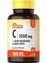 Sundance Vitamin C 1000mg with Rose Hips & Bioflavonoids | 100 Coated Caplets | Vegetarian, Non-GMO and Gluten Free Supplement