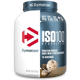 Dymatiser la poudre de protéines de lactosérum ISO100, les cookies et la crème, 25g de protéines, 5 livres, 5,5g BCAA, moins de 120cal., sans gluten, 1g de gras, 1g de sucre, 2g de glucides (74 portions)