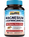 Vitalibre Magnesium Complex with Ashwagandha & L-Theanine - Stress Relief, Bone & Relaxation Support - w/Vitamin D3, B6 - Glycinate, Citrate, Malate, Taurate - 90 Vegan Capsules, Non-GMO, Gluten Free