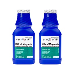 GeriCare Milk of Magnesia, Magnesium Hydroxide 1200mg | Mint Flavor | Constipation Relief | Cramp-Free, Saline Laxative | 12 Fl Oz (Pack of 2)