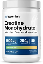 Bucked Up Mango Pineapple Creatine for Women and Men - Easy to Mix Vegetarian - Flavored Creatine Monohydrate Powder - Made in USA - 5G Per Serving - 50 Servings - 250 Grams Per Container