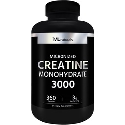 ML Naturals Micronized Creatine Monohydrate, 360 Capsules | 3,000mg Per Serving, Gluten-Free, Non-GMO