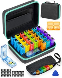 Monatliche Pille Organizer 2 Mal pro Tag, mit Wöchentliche Pillentasche, Tragbare Hard Shell, Pill Cutter, Kunststoff Öffnungs Pick, Monatliche & Wöchentliche Aufkleber, Bequeme Medikamente Management und Tracking