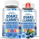 2-Pack Vitamin D3 K2 Gummies 10000IU with 200mcg MK-7, Calcium Citrate, Zinc, Vitamin C & B6, Sugar-Free Vegan D3 K2 Supplement, High Absorption for Bone, Immune & Energy, 120 Blueberry Gummies