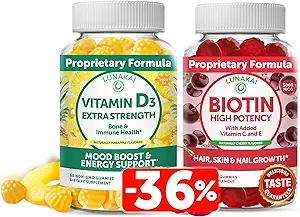 Lunakai Biotin und Vitamin D3 Gummie Bundle - Haar Haut und Nägel Wachstum Gummis mit Vitamin C und E - Immunität, Knochen und Stimmung Unterstützung Supplement - 30 Tage Versorgung