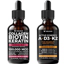 Liquid Biotin Collagen + Vitamin D3 K2 A Drops - Beauty & Immune Support (Liquid Duo)
