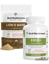Echte Pilze Ergothioneine (60ct) und Lion’s Mane Organic Powder (60 Servietten) Bundle mit Shiitake und Oyster Pilzextrakten - Langlebigkeit und Kognition - Vegan, Glutenfrei, Non-GMO