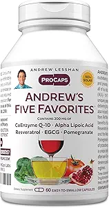 ANDREW LESSMAN Andrew's Five Favorites 60 Capsules - Bietet 200mg Jede von Coenzym Q-10, Resveratrol, EGCG, Granatapfel und Alpha Lipoic Acid, Leistungsstarke Anti-Oxidant-Unterstützung, keine Additive