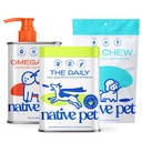 Native Pet Health & Wellness Bundle – 5 Small Yak Chews for Dental Health, 7 Oz. Daily Multivitamins for Immunity & 8 Oz. Omega-3 Fish Oil for Coat & Heart Support