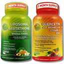 Liposomale Glutathione 500mg & Quercetin mit Bromelain, Zink und Vitamin C – Antioxidantien & Immununterstützung Bundle mit Bio- Ganznahrungsmischungen – Vegan, Non-GMO Respiratory Health Formula
