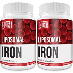 Liposomal Fe Iron Supplement for Women, 65 mg Iron Supplement with Folic Acid & Vitamin B12 for Men, Daily Blood & Energy Support for Adults Iron Deficiency 60 Softgels (2 Bottle)