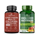 Ganzes Wellness Super-Absorb Multi Collagen Pillen (Typ I II III V X) Bio Kräuter und Bioperine + Ganzes Lebensmittel Multivitamin für Männer - Natürliche Multi Vitamine, Mineralien, Bio-Extrakte Bundle
