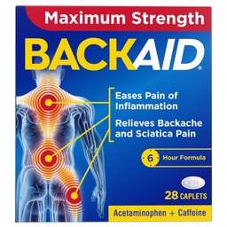 Backaid Max, Aspirin-Free Pain Relief from Backache, Leg Pain, and Sciatica, 28 ct
