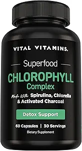 Vital Vitamine Chlorophyll Pillen - Body Deodorizing Supplement - Hergestellt mit Spirulina, Chlorella, Organische Petersilie, Minze, & Activated Charcoal - Defeat Odor Natürlich - für Damen und Herren - 60 Kapseln