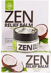 ZEN Relief Balm® mit Kokosnussöl & 11 ätherische Öle- lindert Muskelschmerzen, Spasmen, Krebse, Kopfschmerzen und Rückenschmerzen, Feuchtigkeitsspendend - 0,7 oz (Pack von 1)