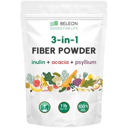 Fiber Powder 3 in 1 Blend 1 lb - Unflavored Fiber Supplement with Psyllium Husk, Inulin & Acacia – Supports Microbiome & Satiety