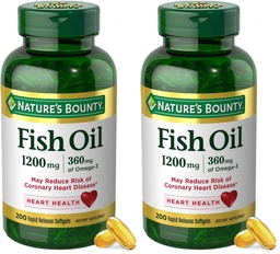 Nature's Bounty Fish Oil Omega 3 Supplements - Supports Heart Health, 1200 Mg Fish Oil, Omega-3, 200 Softgels (Pack of 2)