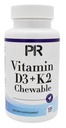 D3 + K2 Chewable Tablets High Potency Bone, Heart & Immune Support Calcium Vitamin Absorption Formula with Vitamin K2 MK-7 Delicious, Gluten-Free 120ct USA