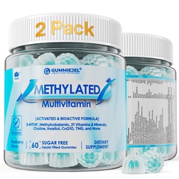 2 Pack Methylated Multivitamin for Men & Women Gummies + Greens & Mushroom Blend, Methylfolate & B12, TMG, Choline, Daily Vitamin A, C, D3K2, E, B Complex, Coq10, ALA for Overall Wellness, Sugar Free