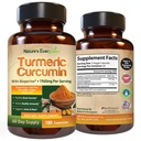 Kurkuma Curcumin mit schwarzem Pfeffer Extrakt (Bioperine) & Organic Turmeric Vegan Joint Support Supplement. Extrakt 95% Curcuminoide 1965mg Ergänzung für gesunde Gelenke und Immununterstützung. 180 Kapseln