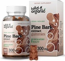 Wild & Organic Pine Bark Extract Gummis 300mg - Antioxidante Unterstützung w/Französischer Maritime Pine Bark Tree - Pinus Pinaster Supplements - 60 Antioxidante Gummis - Vegan, Non-GMO