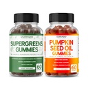 Supergreens Gummies ( 60 Count) - Superfood for Immunity Support for Adults and Pumpkin Seed Oil Gummies (60 Count) Pumpkin Seed Oil For Hair Growth and Bladder Control - Vegan & USA Made