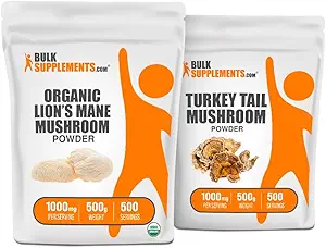 BulkSupplements Bio Lion's Mane Mushroom Extract + Turkey Tail Mushroom Extract Bundle