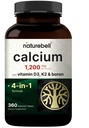 NatureBell Calcium 1,200 mg Per Serving with Vitamin D3, K2 & Boron, 360 Bisected Tablets | 4-in-1 Calcium Supplement for Women & Men | Non-GMO, Gluten Free