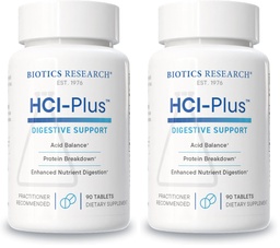 BIOTICS RESEARCH HCl Plus™, Supplies Betaine Hydrochloride, Pepsin, Glutamic Acid and More, Supports Healthy Digestion, 90 Tabs (Pack of 2)