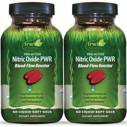 Irwin Naturals Pro-Active Nitric Oxide PWR - Blood-Flow Booster with L-Citrulline Beet Root & Red Spinach - Supports Cardiovascular and Physical Performance Supplements - 60 Liquid Soft-Gels (2 Pack)