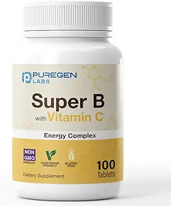 Puregen Labs Super B Energy Complex mit Vitamin C - Immune Health, Energy & Nervous System Support - Non-GMO, Gluten-Free | 3 Pack – Insgesamt 300 Tabletten