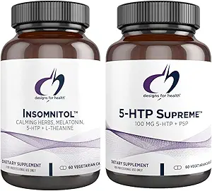Designs für Gesundheit 5-HTP + Insomnitol Duo - Mood Supplement, Inklusive Valerian, Melatonin und L-Theanine (2 Produkt-Set)