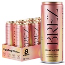 BRĒZ ELEVATE Cordyceps Mushroom Drink, Non-Infused Uplifting Tonic with Cordyceps, Guayusa, Maca & Ginseng, Vegan Adaptogen Drink for Focus, Drive & Mental Clarity, Strawberry Mango, 12 fl oz, 8 Pack
