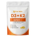 True Nutra D3 K2,True Nutra Vitamin D3 K2 10,000 IU Magnesium Supplement,2 in 1 Vitamins Supplement D & K,Non-GMO,300 Softgels (1pcs)