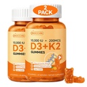 Vitamin D3 K2 Gummies, 10000 IU D3 & 200mcg K2 (as MK7) for Bone, Muscles & Teeth Health Support, 6 In 1 Sugar Free Vitamin Supplement with Calcium, Magnesium, Zinc & VC, Orange Flavor, 120 Gummies