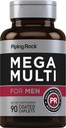 Piping Rock Herren Multivitamin | 90 Caplets | Daily Mega Multimineral Supplement | mit Vitamin C, D, Magnesium, Zink | Non-GMO, Glutenfrei