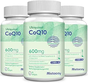 CoQ10 600mg Softgels | Hohe Absorption CoQ10 Ubiquinol Ergänzung | Reduzierte Form Enhanced with Vitamin E & Omega 3 6 9 | Antioxidans Powerhouse Good for Health | 180 Soft