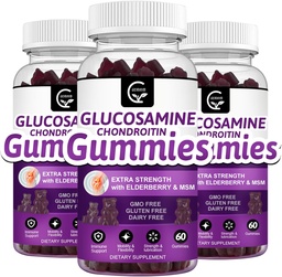 Glucosamine Chondroitin Gummies with MSM & Elderberry – Extra Strength Mobility & Flexibility Support, Antioxidant Immune Supplement for Adults, Men & Women - 60 Chondroitin Gummies (3 Pack)