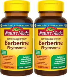 Nature Made Better Absorption Berberine Phytosome Supplement,1100mg Per 2 Capsules Daily,Berberine Supplement for Cardiovascular Health Support,60 Capsules,30 Day Supply,(Pack of 2)